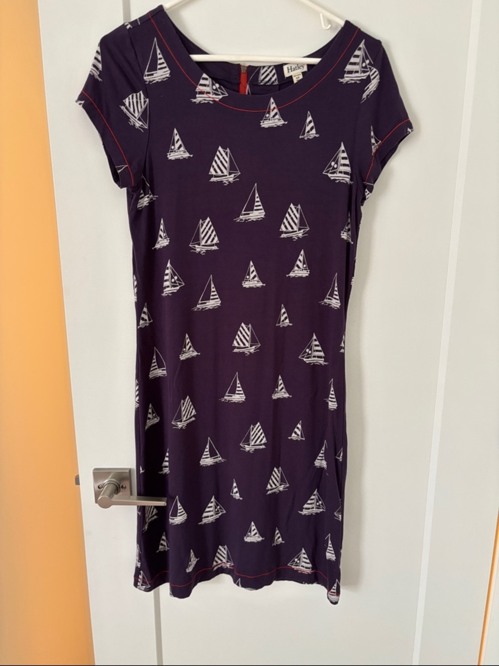 Hatley Navy Boat-Print Short Sleeve Dress with White Sails
